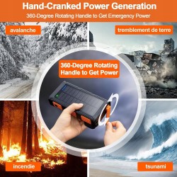 Outlet Powerbank solarny 26800mAh z korbą, 7 wejść, wodoodporny na camping