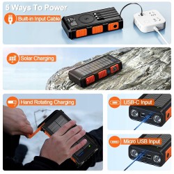 Outlet Powerbank solarny 26800mAh z korbą, 7 wejść, wodoodporny na camping