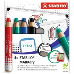 Outlet Kredki ołówkowe Stabilo 4 sztuki różnokolorowe + ścierka +