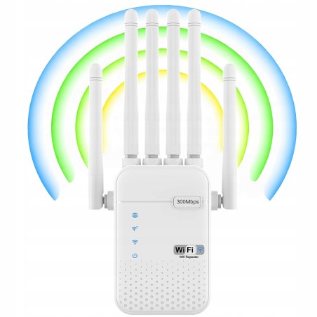 Outlet Repeater WiFi Extender 6 anten 2 porty Ethernet 1200 m² 300 Mbps