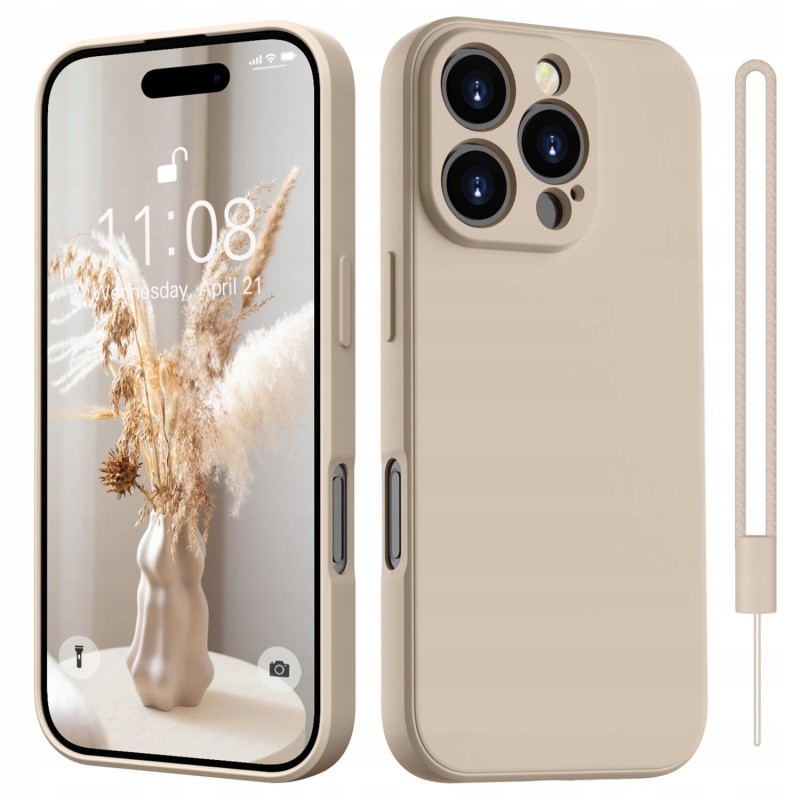 Outlet Etui silikonowe z smyczą do iPhone 16 Pro cienkie beżowy