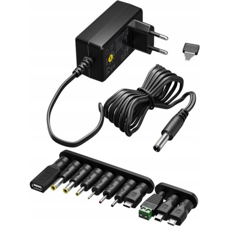 Outlet Zasilacz regulowany uniwersalny 3V 12V 1A USB-C DC 11 końcówek