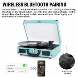 Outlet Gramofon Mersoco Retro Bluetooth z głośnikami RCA walizka Niebieski
