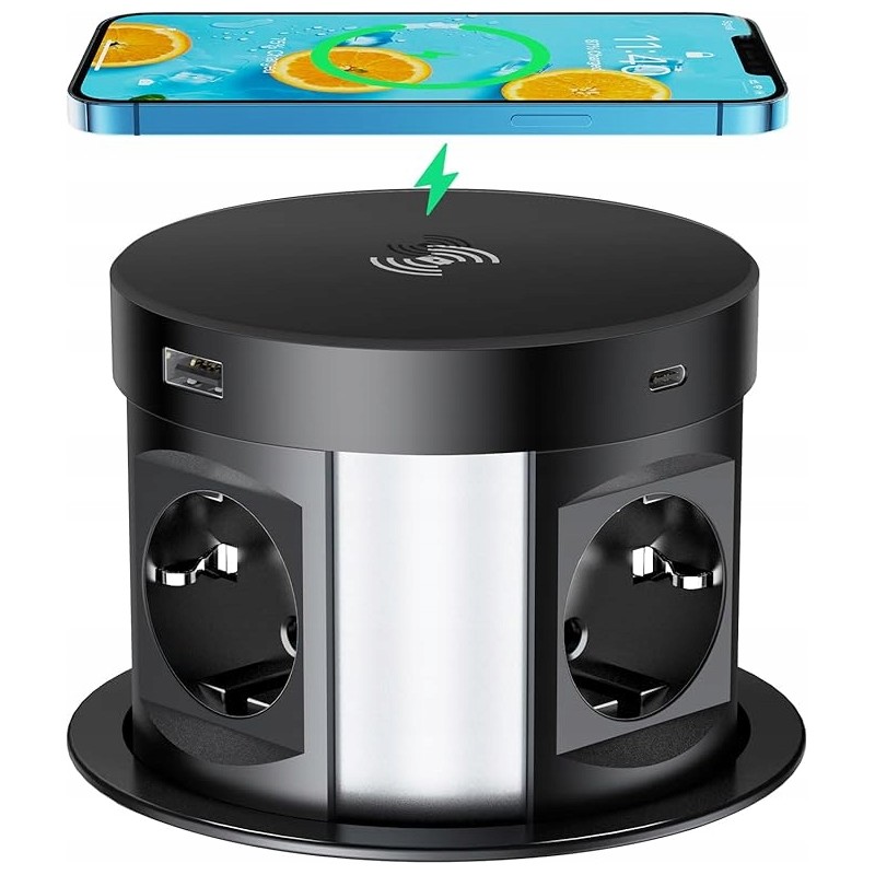 Outlet HANNELORE Wsuwana listwa elektryczna Blatowa 3x gniazdka 3680W USB