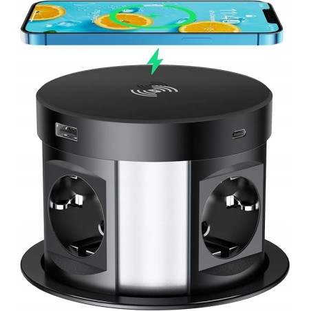 Outlet HANNELORE Wsuwana listwa elektryczna Blatowa 3x gniazdka 3680W USB