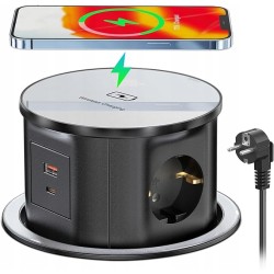 Outlet HANNELORE Wsuwana listwa elektryczna Blatowa 3x gniazdka 3680W USB