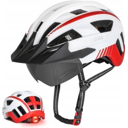 Victgoal Kask rowerowy z LED i wymiennymi okularami, M 54-58 cm, biały