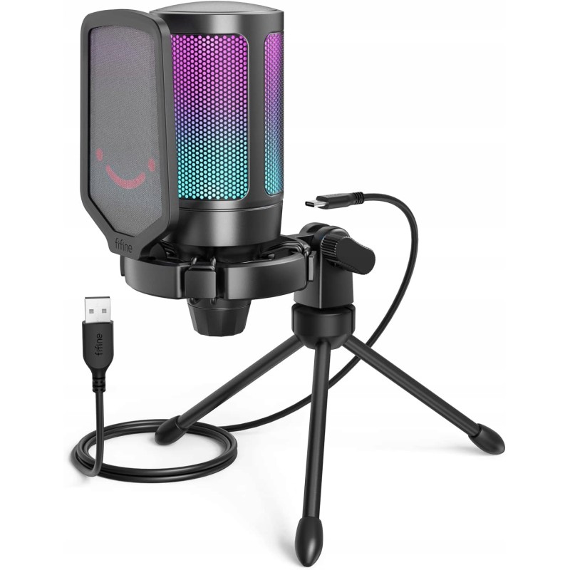 Outlet Mikrofon gamingowy FIFINE RGB z filtrem do komputerów PC szybkie