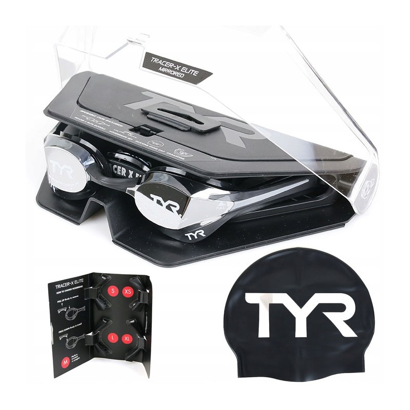 Outlet Zetsaw do pływania Czepek TYR Tracer-X Elite Mirrored Czarny/Srebny