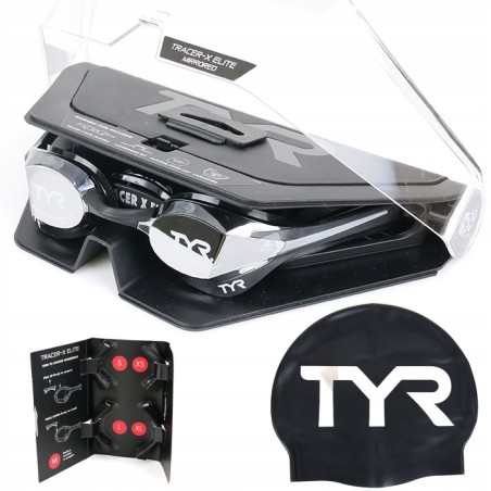Outlet Zetsaw do pływania Czepek TYR Tracer-X Elite Mirrored Czarny/Srebny