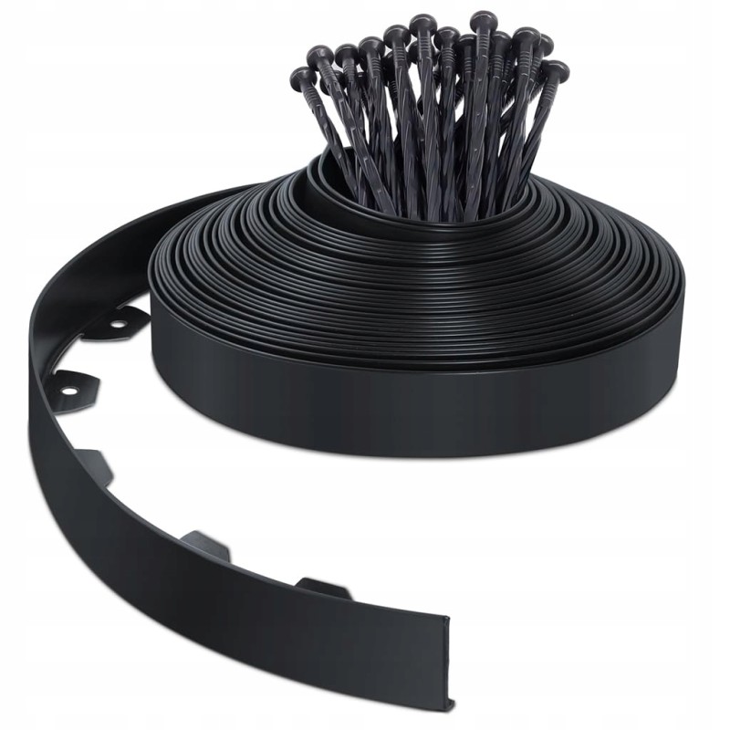 Outlet VOUNOT Obrzeże Trawnika Plastikowe 20m Palisada 5cm Czarny