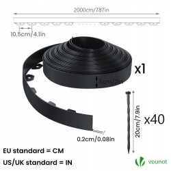 Outlet VOUNOT Obrzeże Trawnika Plastikowe 20m Palisada 5cm Czarny