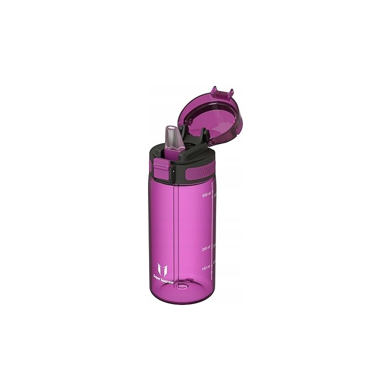 Bidon Super Sparrow 500 ml z słomką miarka różowy