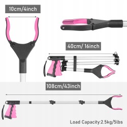 Outlet Chwytak teleskopowy do zbierania śmieci 108 cm różowy
