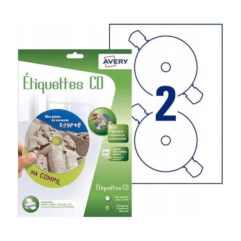 Outlet Zestaw 30 Etykiet Samoprzylepnych AVERY J8676 na płyty CD o średnicy