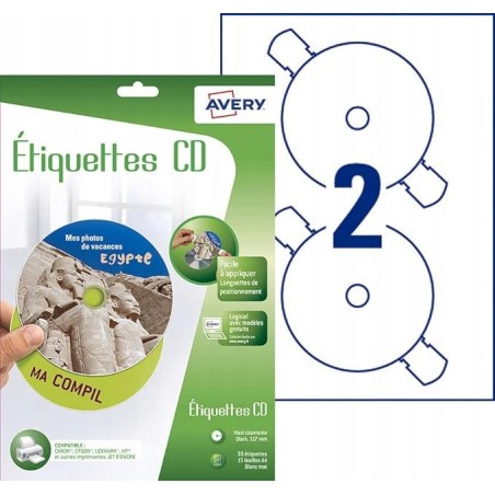 Outlet Zestaw 30 Etykiet Samoprzylepnych AVERY J8676 na płyty CD o średnicy