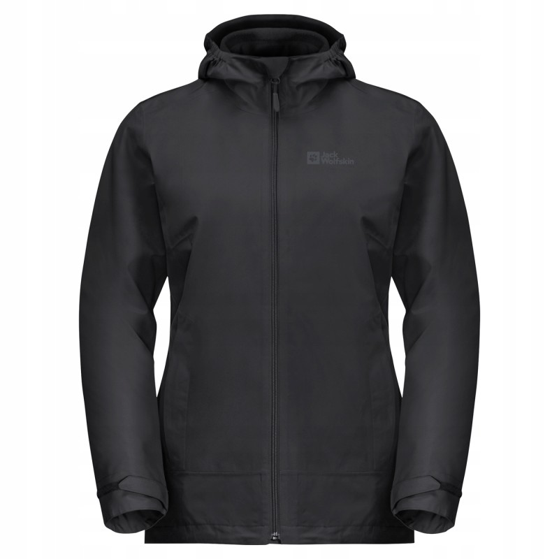 Kurtka przeciwdeszczowa Jack Wolfskin Ocieplana 3w1 z Kapturem S Czarny