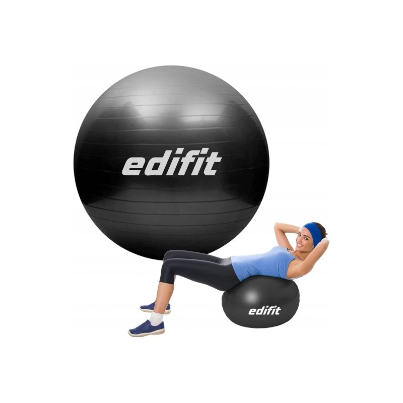 Outlet Edifit PIŁKA DO FITNESS ĆWICZEŃ DOMOWYCH JOGA ŚREDNICA 55cm CZARNA