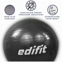 Outlet Edifit PIŁKA DO FITNESS ĆWICZEŃ DOMOWYCH JOGA ŚREDNICA 55cm CZARNA