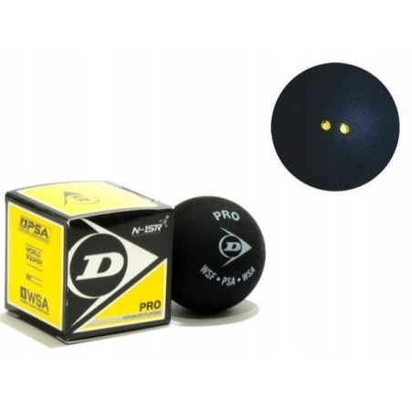 Outlet PIŁKi DO SQUASHA DUNLOP PRO (2 KROPKI ŻÓŁTE) 3 SZTUKI CZARNE