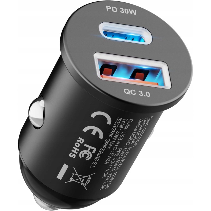 Outlet Ładowarka samochodowa GRIFEMA 30W GD510 USB i USB-C czarna