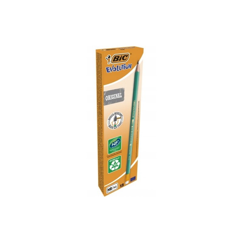 Outlet 12 SZT. X OŁÓWEK HB/2 BIC EVOLUTION Z GUMKĄ, Z ŻYWICY BEZDRZEWNEJ